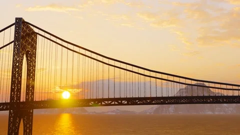 Cross-sea cable-stayed bridge over the sea at dusk and sunset Stock Footage 288290609