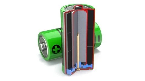 Cross section of of alkaline battery animation Stock Footage 132897149
