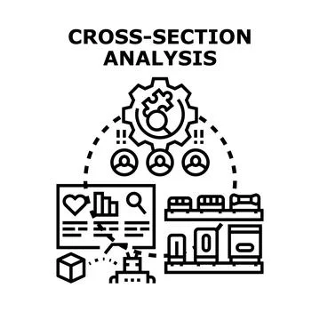 Cross section analysis evaluating business data and metrics Stock Illustration