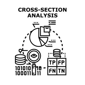 Cross section analysis examining data statistics performance Stock Illustration