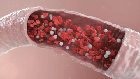 Cross section artery view. Red blood cells inside an artery, vein. Healthy blood Stock Illustration