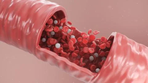 Cross section artery view. Red blood cells inside an artery, vein. Healthy blood Stock Illustration