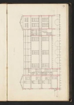 Cross section of a building in the width. Page 89 From a sketchbook with 1... Stock Photos