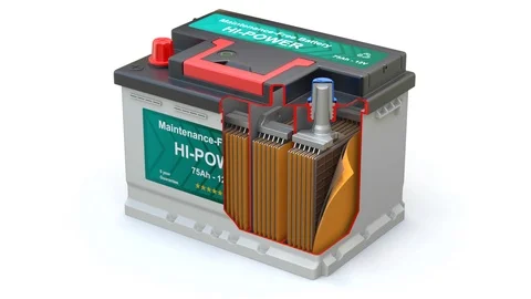 Cross section of car battery with abstract label 스톡 동영상 122629847