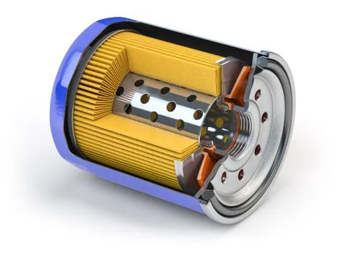 Cross section of car oil filter isolated on white background. Stockillustratie
