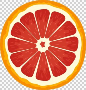 Cross section of a citrus fruit featuring vibrant red pulp, segmented and s.. Stock-Illustration