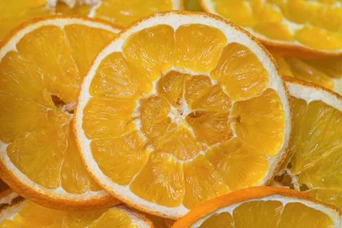 Cross-section of the dried oranges slices showing the pattern of the flesh 스톡 사진