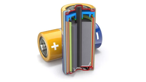 Cross section of of dry cell battery Stock Footage 132773703