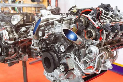 Cross section of the engine at the stand Foto stock