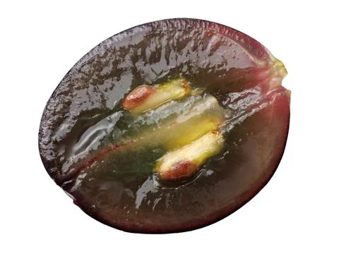 Cross-section of a grape showing juicy flesh and seeds, isolated on a white.. 写真素材