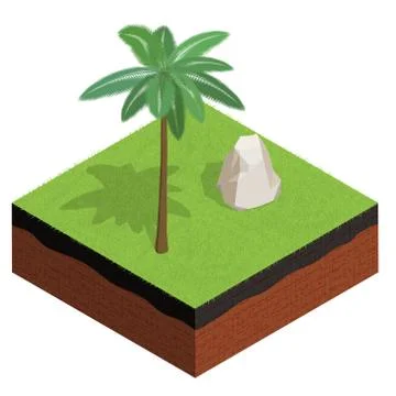 Cross section of ground with grass, palm, stone. 3d isometric style. Vector i 库存插图