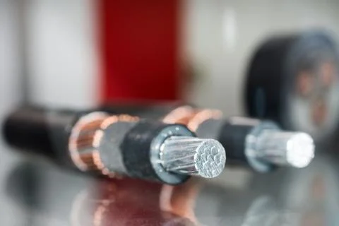 Cross section of high-voltage cable. Stock Photos