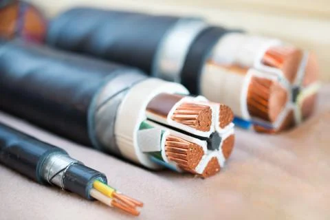 Cross section of high-voltage cable. Stock Photos