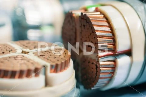 Cross section of high-voltage cable. Stock Photos