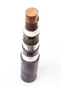 Cross section of high-voltage cable, polymer insulation Stock Photos