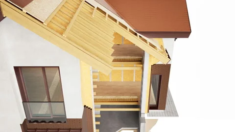 Cross section of house. Visible structures, insulation and finishing on. 動画素材 111594346