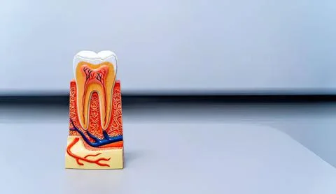 Cross-section of a human tooth showing internal anatomy Stock Photos