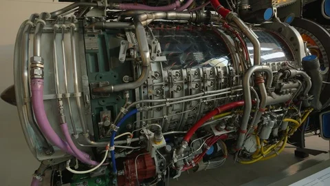 Cross section of a jet engine aircraft. Steadicam shot Stock Footage 114902470