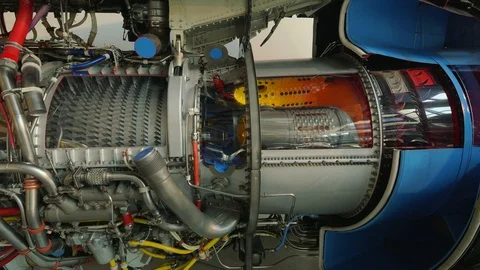 Cross section of a jet engine aircraft. Steadicam shot Stock Footage 114902471