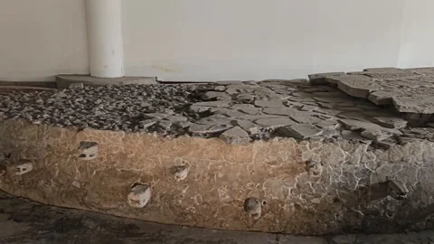 Cross Section of Layered Stone Platform Under Museum Wall, Templo Mayor, Mexico Stock-Footage 340371779
