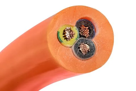 Cross Section of Orange Power Cable Stock Photos