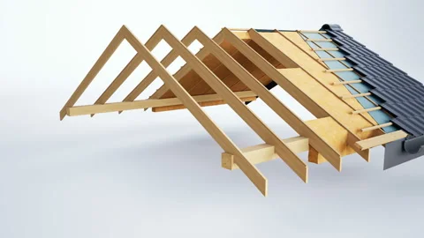 Cross section of roof construction, gray classic tiles. 動画素材 115368468