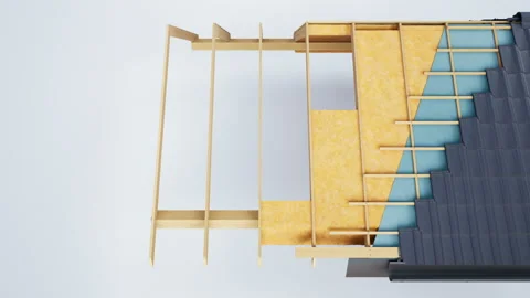 Cross section of roof, constructive and technological layers. 60 fps animation. 動画素材 112680260