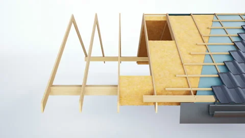 Cross section of roof, constructive and technological layers. 60 fps animation. 動画素材 112680561