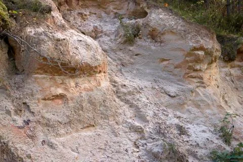 Cross section of sandy soil, relief vertical cut closeup Stock Photos