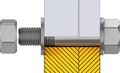 Cross section of screw connection with bolt, nut and washer Stock Footage 269045972