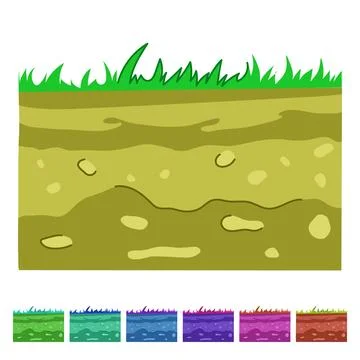 Cross section showing soil layers and green grass graphic Stock Illustration