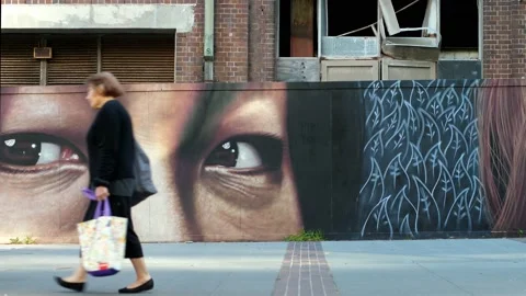 Cross section of society pass Graffiti eyes   4K Stock-Footage 153948371