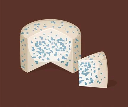 Cross section of soft cheese on a brown background. Vector illustration. Blue Stock Illustration