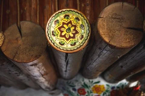 Cross section of the timber, firewood stack for the background. A lot of fire Stock Photos