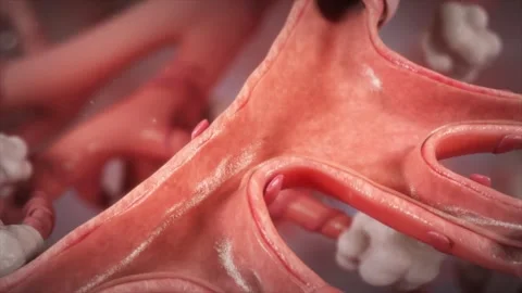 Cross-section of trachea during breathing, with clear airway passage 库存影片 345199942