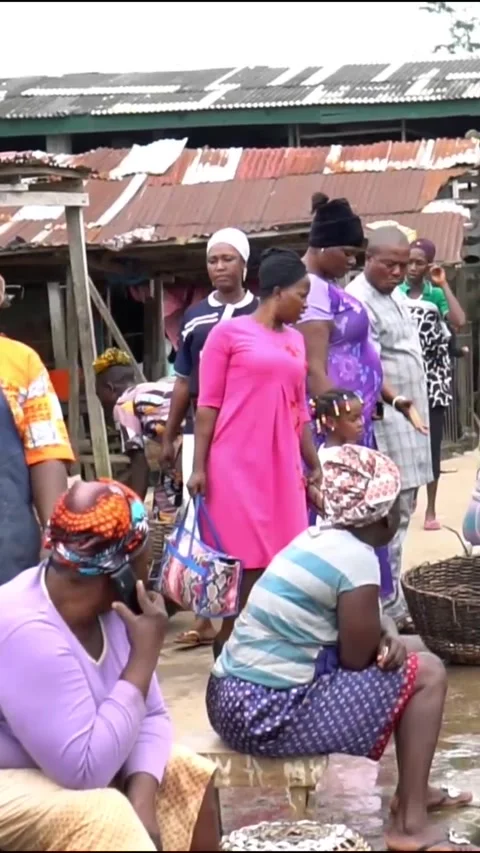 Cross section of Traders in a busy Nigerian Market Stock Footage 310639463