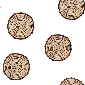 Cross section of tree stump doodles seamless pattern. Wooden cut section dood Stock Illustration
