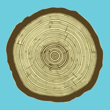 Cross section of tree stump isolated on blue background, Eps 10 illustration. Illustrazione stock