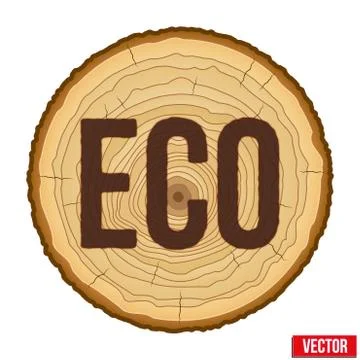 Cross section of tree trunk with scorched inscription ECO. Vector. Stock Illustration