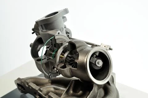 Cross section of turbocharger, isolated. Stock Photos