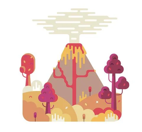 Cross-section of a volcano - vector illustration in game design Stock Illustration