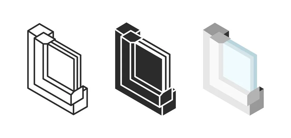 Cross section window profile icon. Triple glazed window pane PVC profile sy.. Stock Illustration