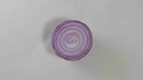 Cross Sections of an Onion on a White Backdrop Stock Footage 96461172