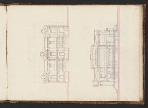 Cross sections of two buildings about the width. Page 35 From a sketchbook... Stock Photos