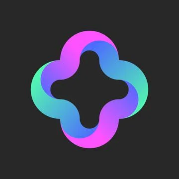 Cross shape 3d logo ribbons pattern vibrant gradient colors, creative plus .. Stock Illustration