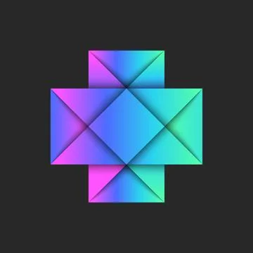 Cross shape logo geometric shapes triangles and rhombus with sharp corners,.. Stock Illustration
