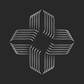 Cross shape logo pattern from silver thin parallel lines artwork on black b.. Stock Illustration