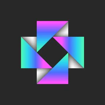 Cross shape logo with rectangle corners from fold a piece of paper white an.. Stock Illustration