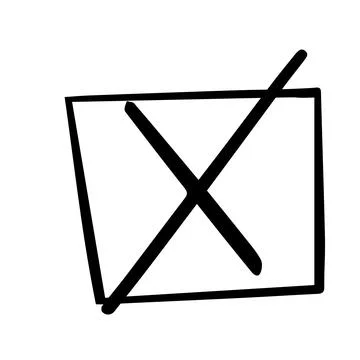 Cross shape negative cancel sign, ink checkmark in doodle style isolated on Illustrazione stock
