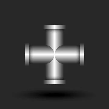 Cross shape or plus sign 3d logo metallic pipe shape construction with flan.. Illustrazione stock